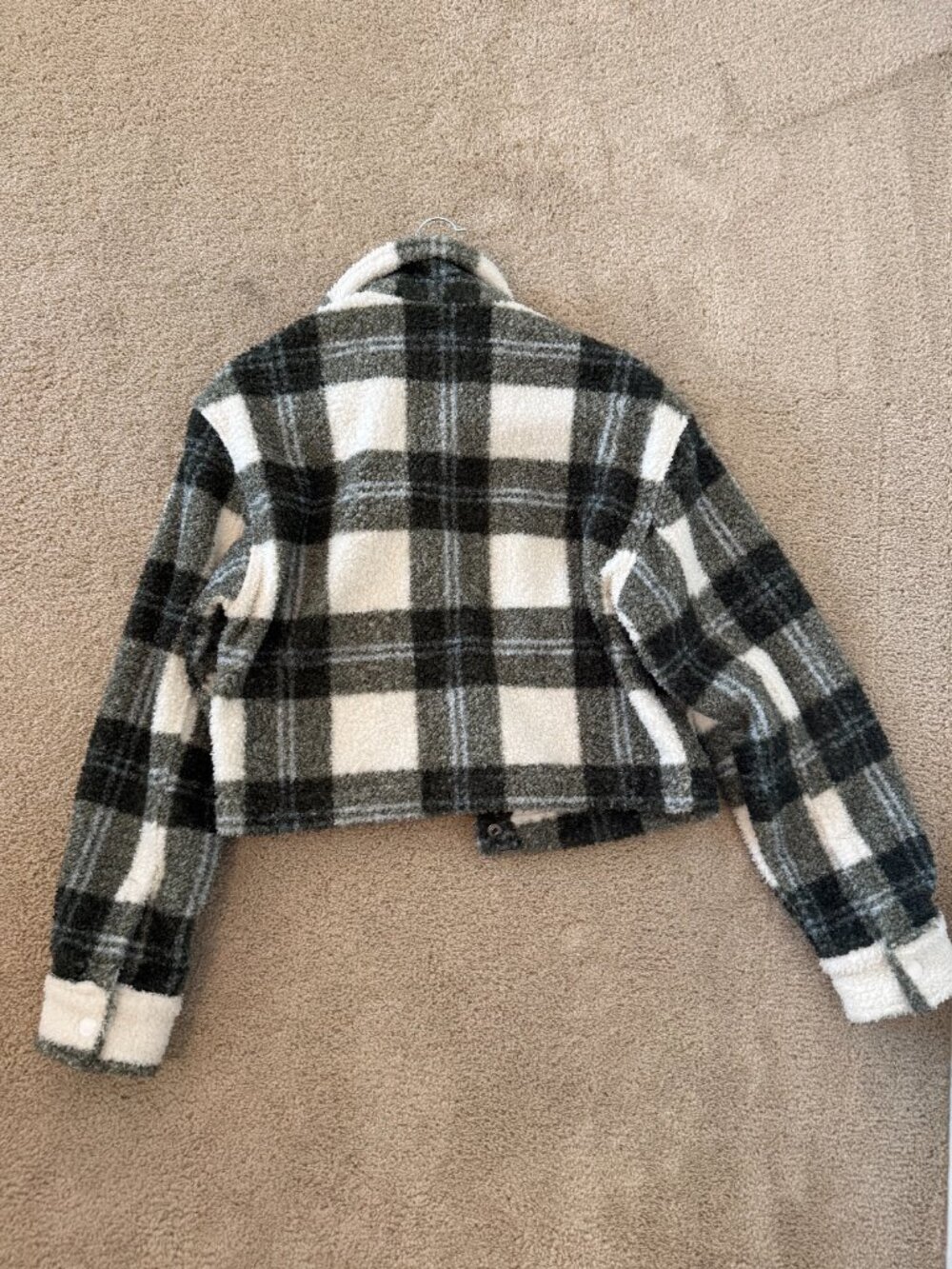 Abercrombie & Fitch Green Plaid Cropped Sherpa Fleece Jacket S - Picture 6 of 6